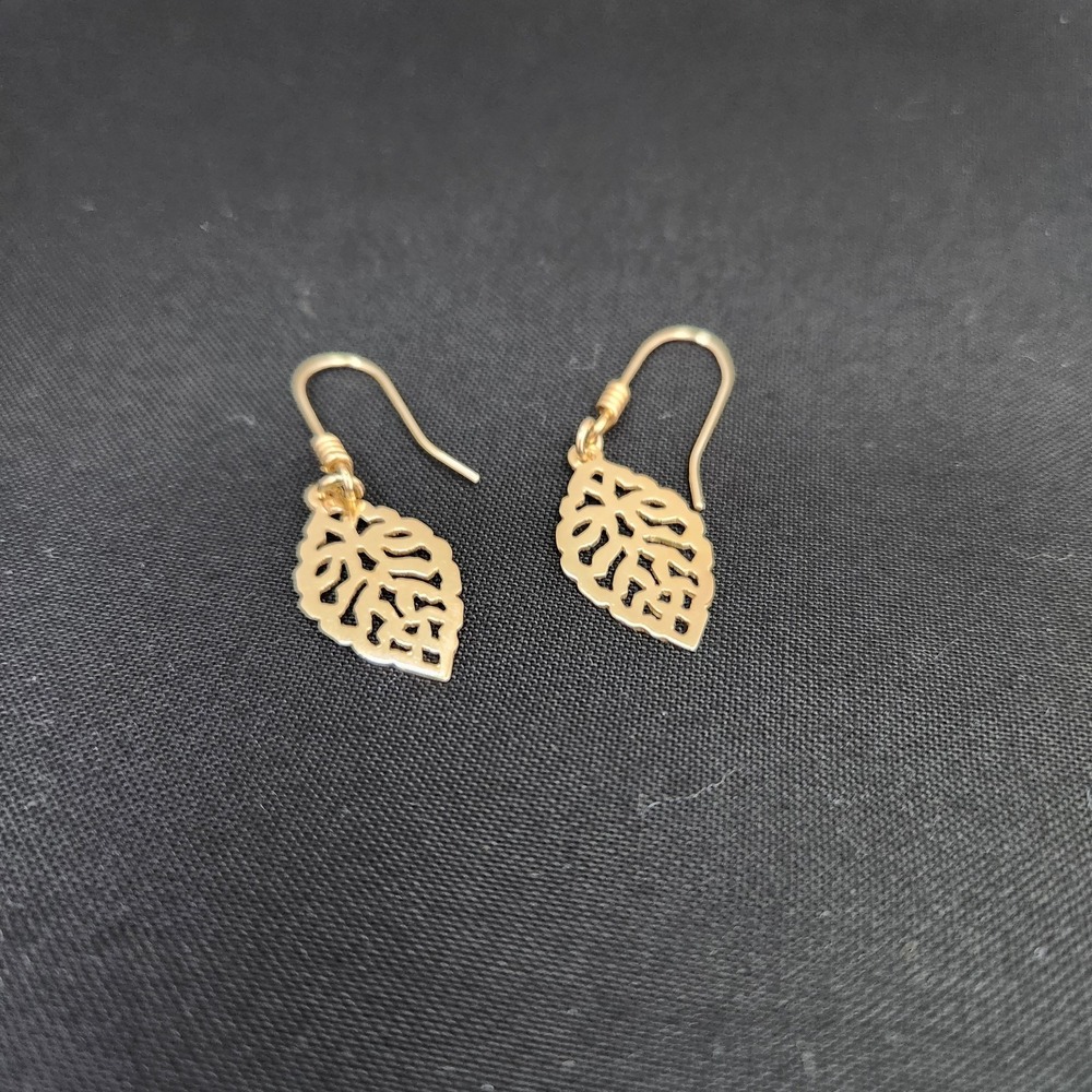 James Avery Retired Leaf Dangle Earrings 14k Yellow Gold Fishhook Style With Box - Picture 7 of 13
